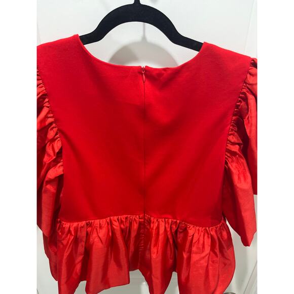 NWT Anthropologie Sunday in Brooklyn V-Neck Babydoll Red Blouse Sz L - Picture 8 of 9